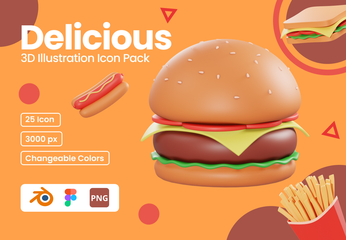 美味 - 3D插图图标包 (Delicious - 3D Illustration Icon Pack)