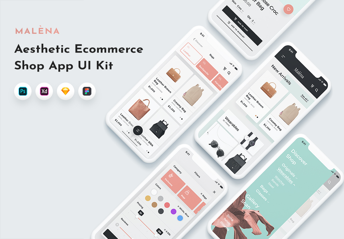 Malena - 购物移动UI套件 (Malena - Shopping Mobile UI Kit)