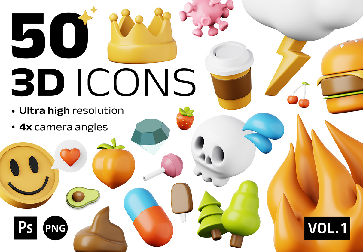 50个独特的3D图标Vol.2 - 办公室 (50 unique 3D icons Vol. 2 - Office)