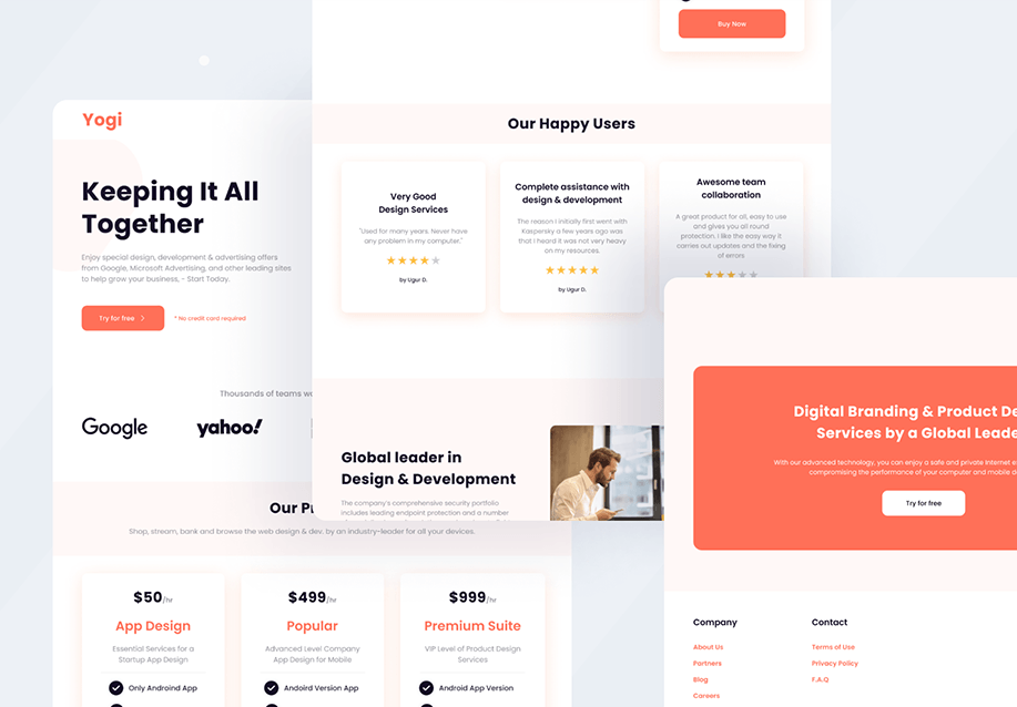 Yogi - 高级初创企业网站设计UI套件 (Yogi - A Premium Startup Website Design UI kit)