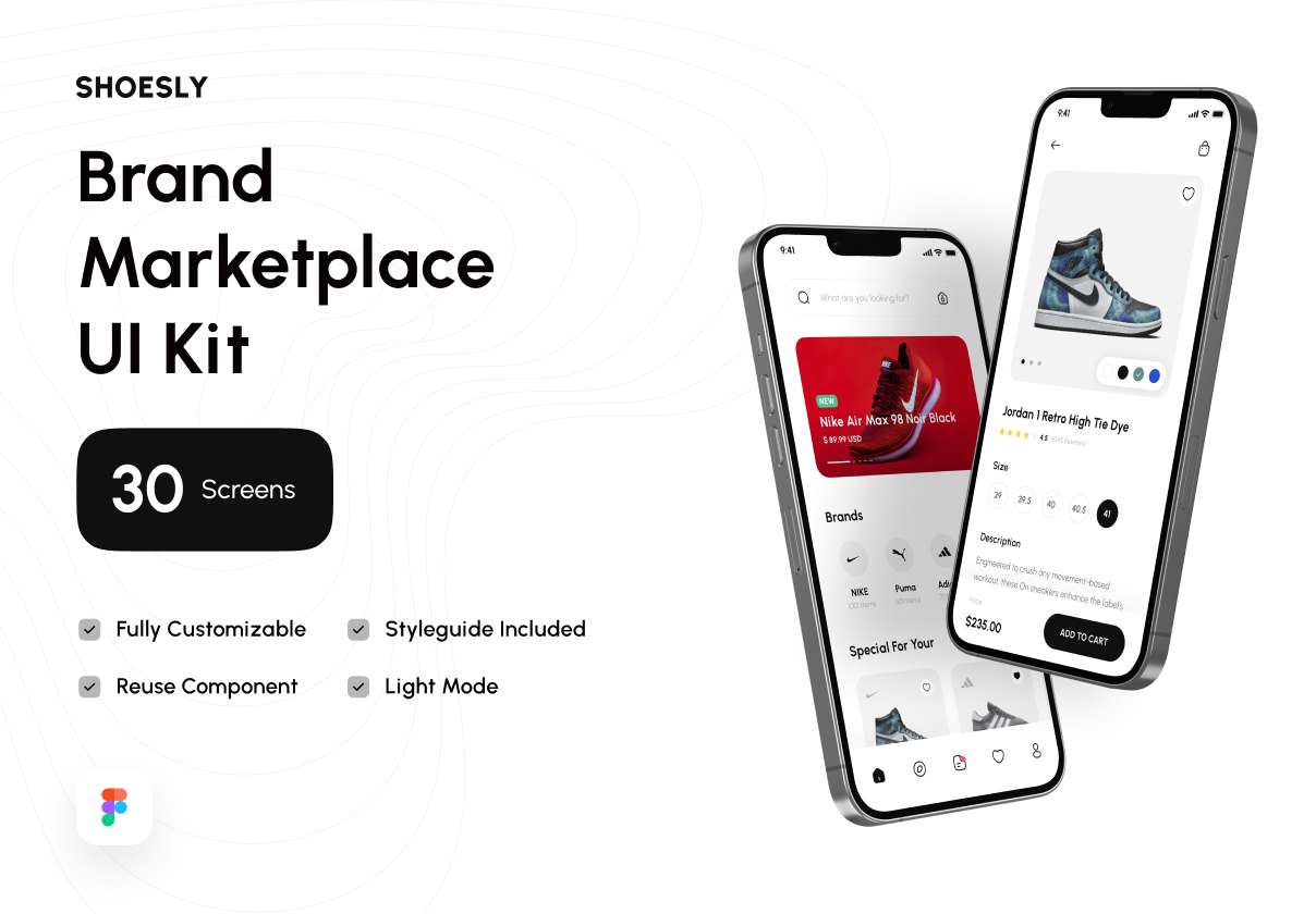 Shoesly - 品牌市场应用UI Kit (Shoesly - Brand Marketplace App UI Kit)