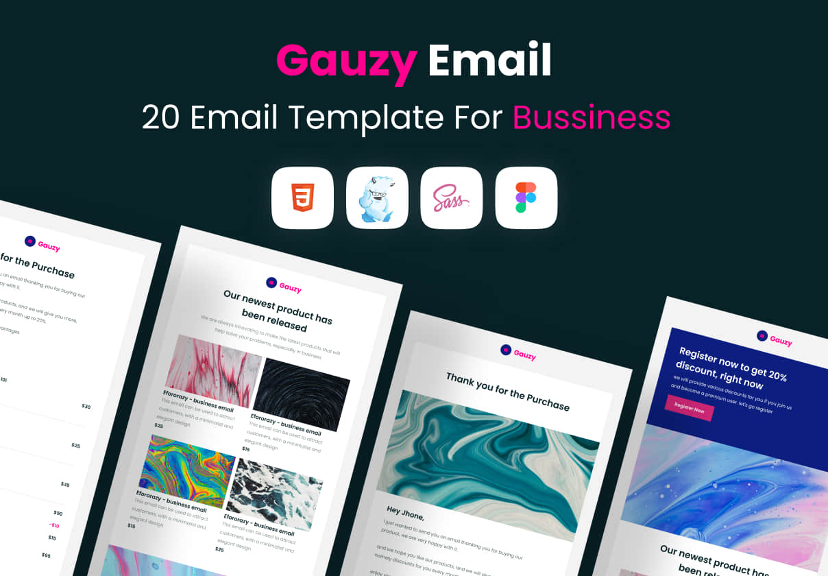 Gauzy - 20个用于商业的Uniq电子邮件模板 (Gauzy - 20 Uniq Email Template for Bussiness)