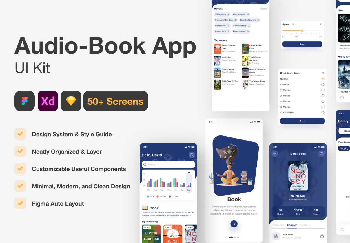 音频书和电子书移动应用UI包 (Audio Book & Ebook Mobile App UI Kit)