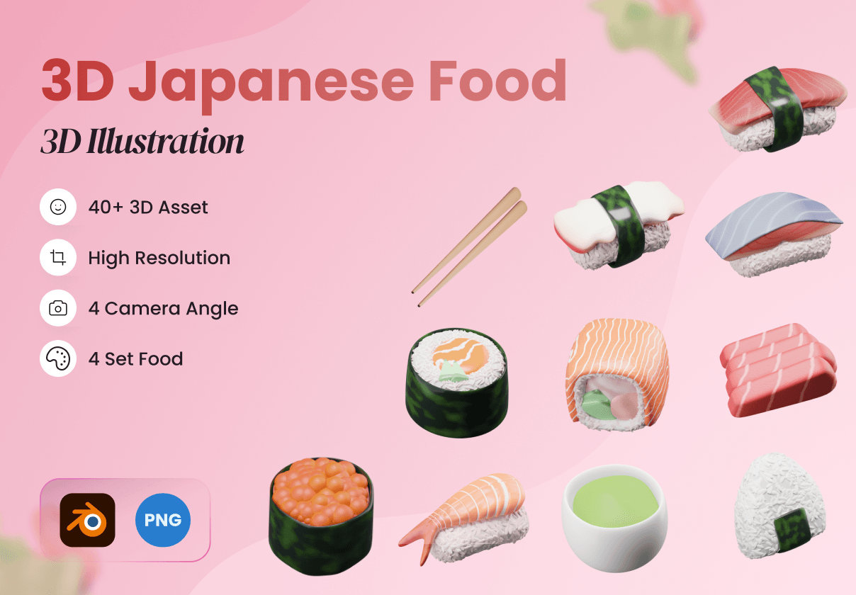 三维日本食品插图 (3D Japanese Food Illustration)