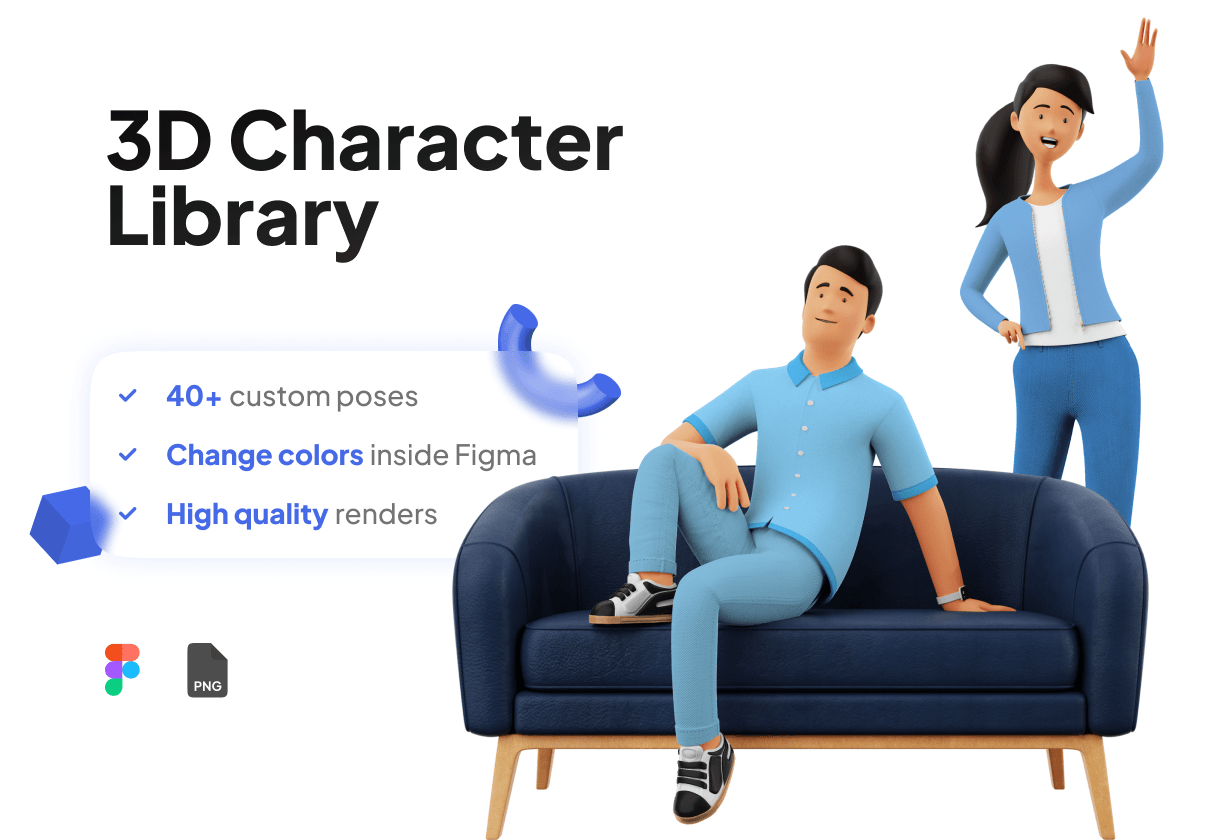 三维人物插图姿势库Figma包 (3D Character Illustration Pose Library Figma Pack)