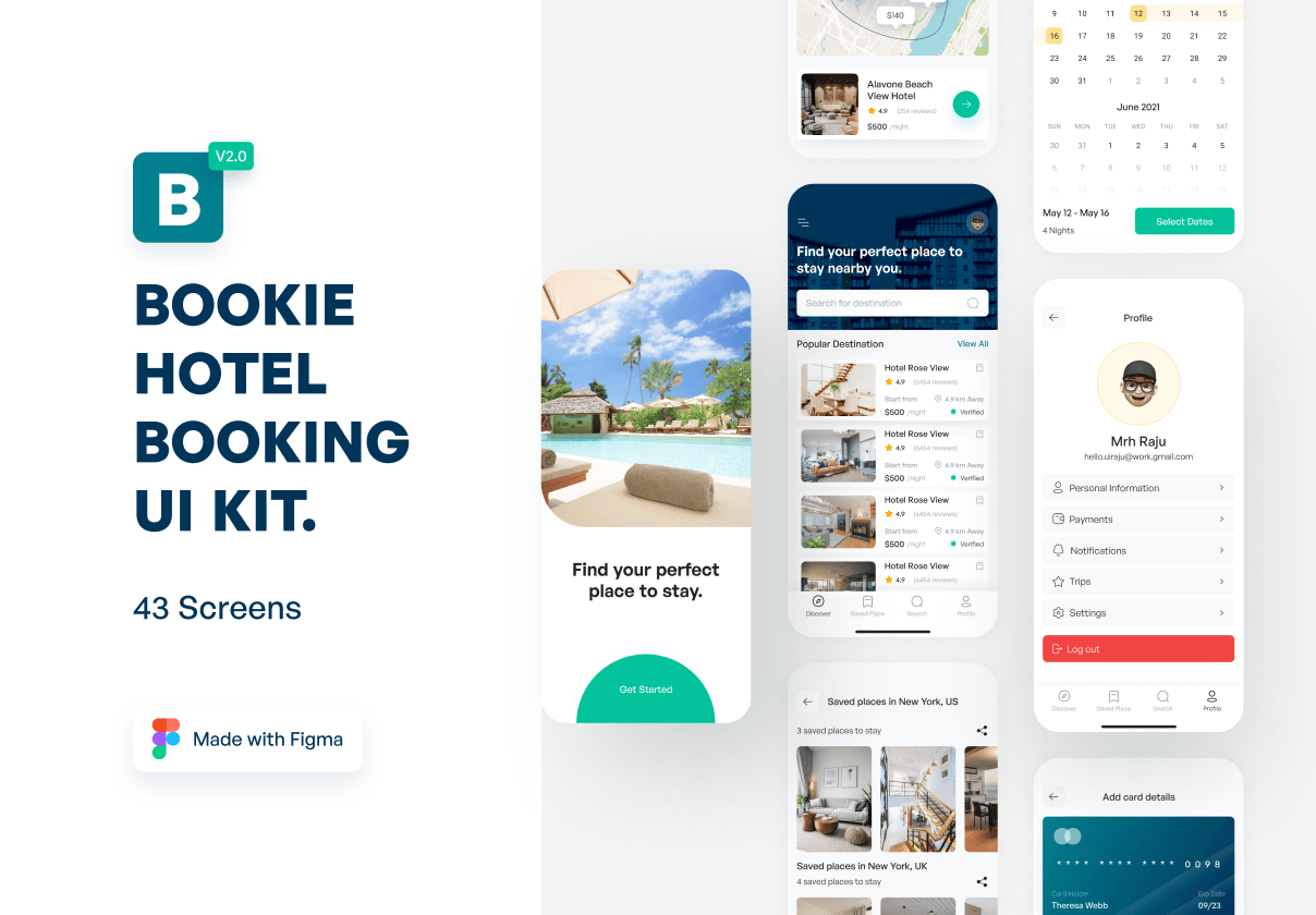 BOOKIE酒店预订UI Kit V2 (BOOKIE Hotel Booking UI Kit V2)