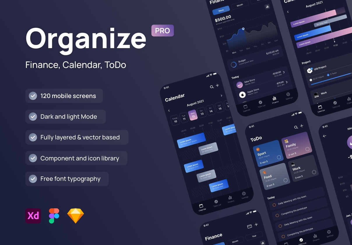 Organize Pro - 财务、日历和ToDo应用程序 (Organize Pro – Finance, Calendar and ToDo App)