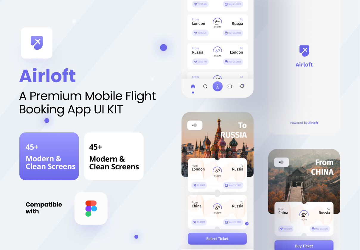 Airloft - 高级航班预订移动应用UI包 (Airloft - A Premium Flights Booking Mobile App UI Kit)