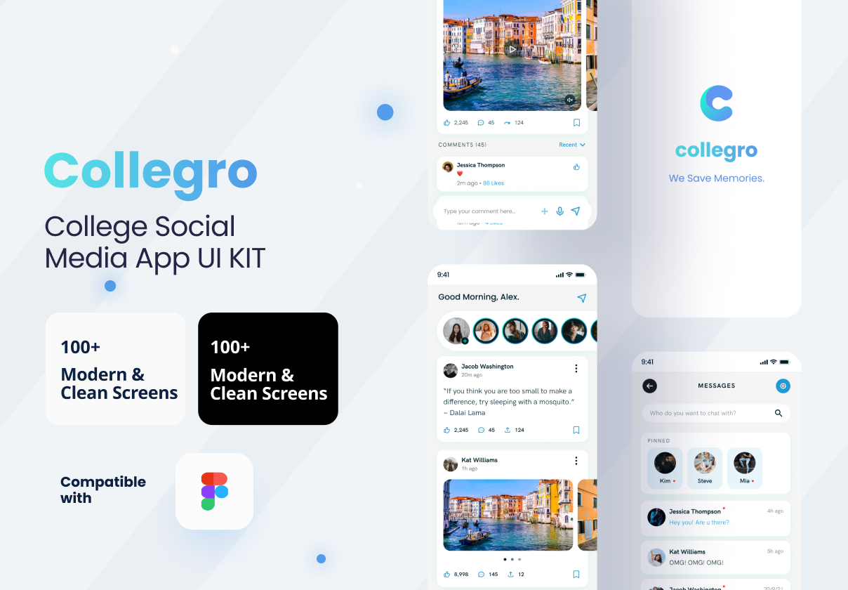 Collegro - 高级学院社交媒体应用UI Kit (Collegro - A Premium College Social Media App UI Kit)