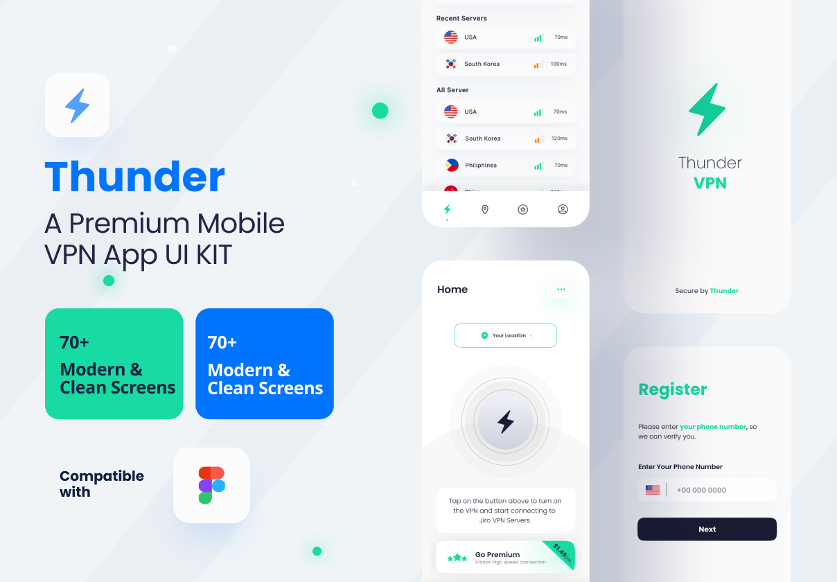 Thunder - 高级移动VPN应用UI工具包 (Thunder - A Premium Mobile VPN App UI Kit)