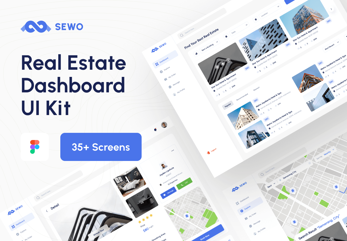 Sewo - 房地产仪表板UI套件 (Sewo - Real Estate Dashboard UI Kit)