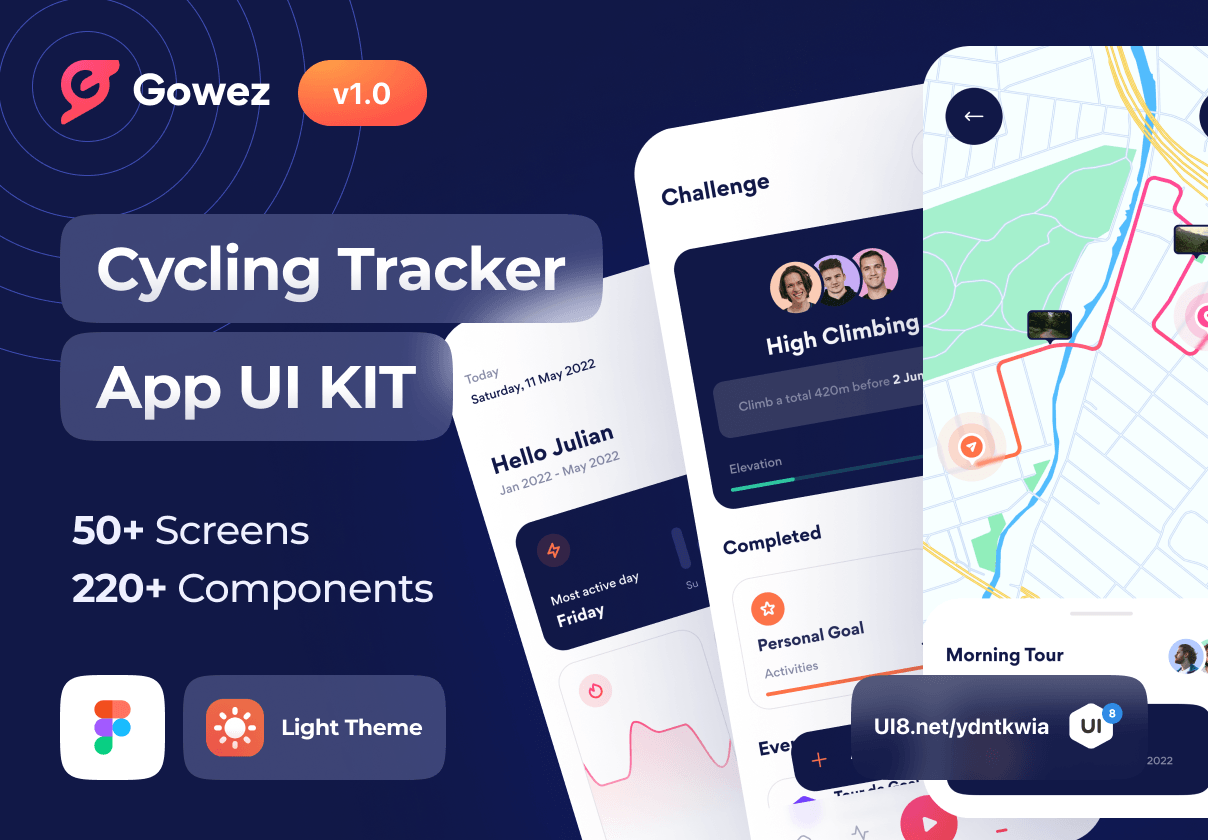 Gowez - 运动自行车跟踪器应用程序的用户界面套件 (Gowez - Sport Cycling Tracker App UI Kit)