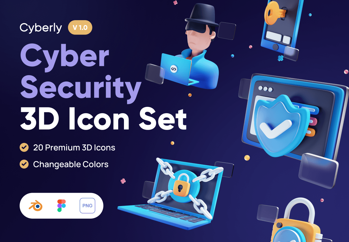Cyberly - 网络安全3D图标集 (Cyberly - Cyber Security 3D Icon Set)