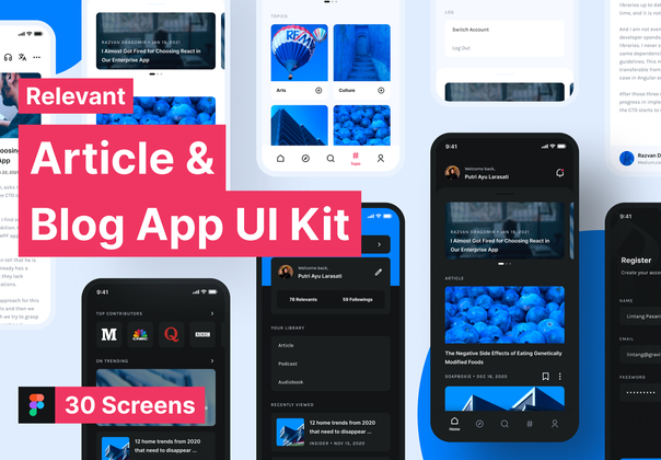 相关 - 文章_博客应用UI包 (Relevant - Article _ Blog App UI Kit)
