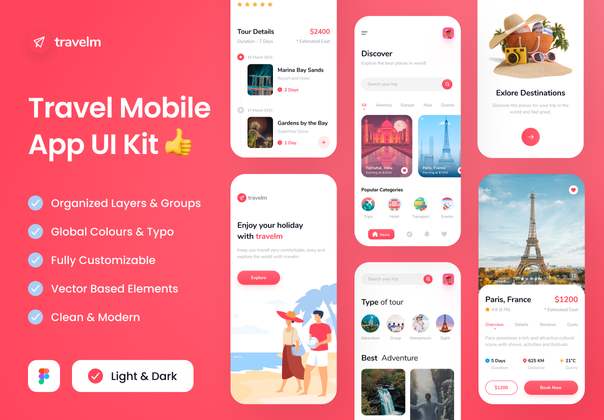 Travelm - 旅游应用ui套件 (Travelm - Travel app ui kit)