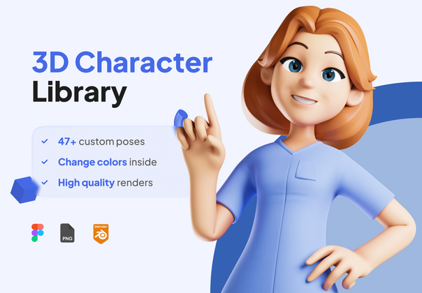 3D人物护士Figma - Blender UI KIT (3D Character Nurse Figma - Blender UI KIT)