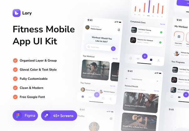 Lory - 健身移动应用UI套件 (Lory - Fitness Mobile App UI Kit)