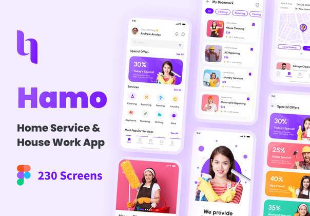 Hamo - 家政服务_家政服务应用UI套件 (Hamo - Home Service _ House Work App UI Kit)