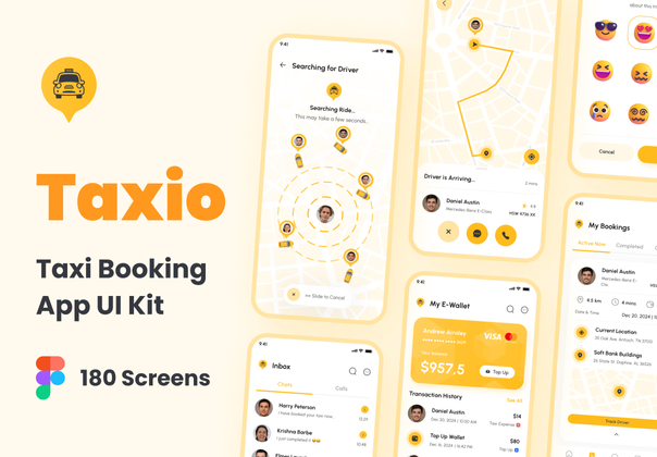 Taxio - 出租车预订应用程序UI套件 (Taxio - Taxi Booking App UI Kit)