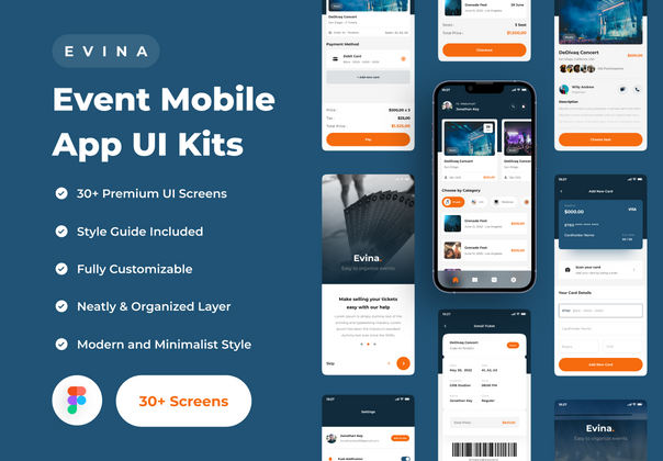 Evina - 事件移动应用程序UI套件 (Evina - Event Mobile App UI Kits)