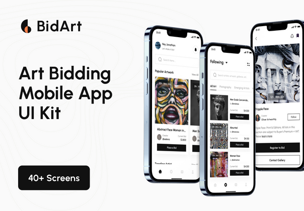 BidArt - 艺术品竞标移动应用UI套件 (BidArt - Art Bidding Mobile App UI Kit)