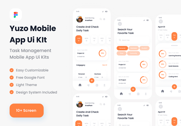 Yuzo任务管理移动应用ui套件模板 (Yuzo Task Management mobile app ui kits template)