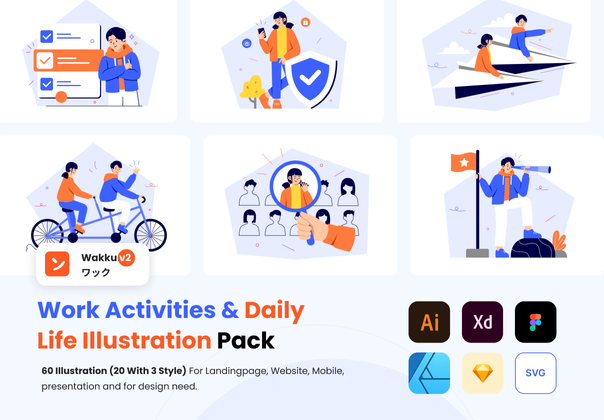 Wakku v2- 工作活动 _ 日常生活插图包 (Wakku v2- Work Activities _ Daily Life Illustration Pack)