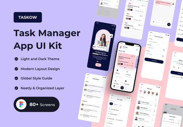 TASKOW - 任务管理器应用程序UI工具包 (TASKOW - Task Manager App UI Kit)