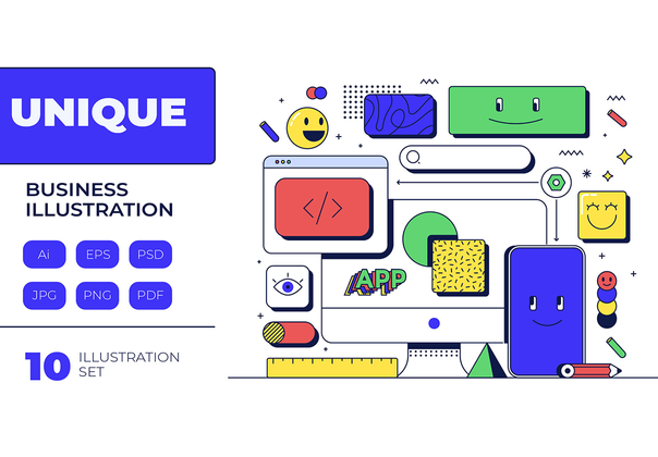 一组10个现代扁平线设计概念 (Set of 10 Modern Flat Line Design Concepts)