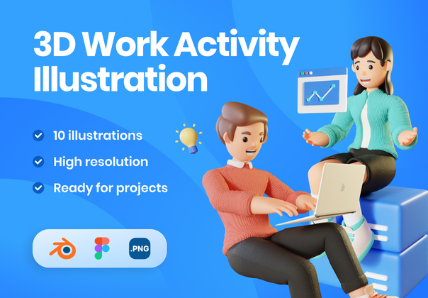 3D工作活动插图包 (3D Work Activity Illustration Pack)