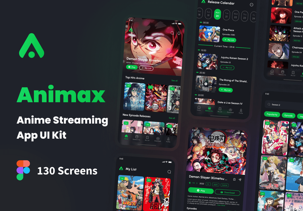Animax - 动漫流媒体应用程序UI工具包 (Animax - Anime Streaming App UI Kit)