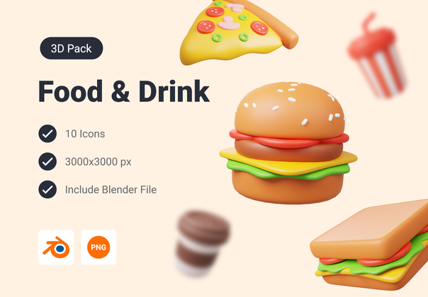 食品和饮料3D图标包 (Food and Drink 3D Icon Pack)