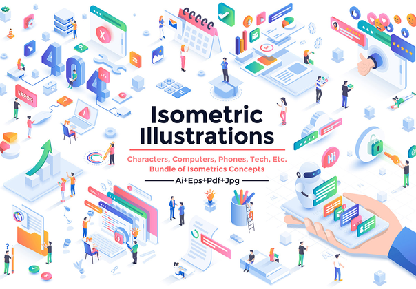 现代等距商业插图 (Modern Isometric Business Illustration)