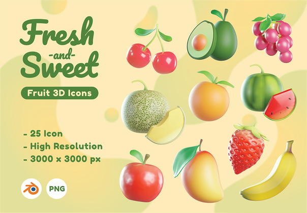 水果3D图标 (Fruit 3D Icons)