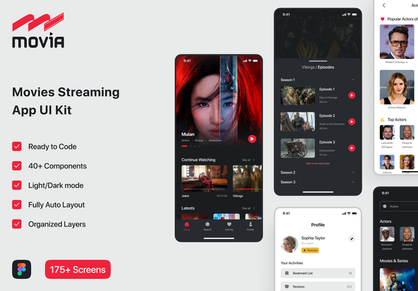 Mova - 电影流媒体应用程序UI工具包 (Mova - Movie Streaming App UI Kit)
