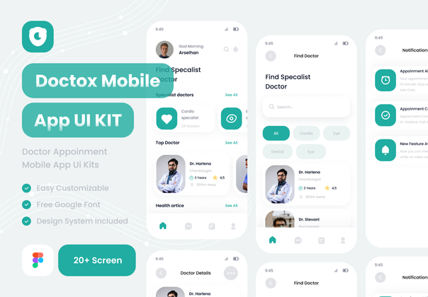 Doctox医生预约移动应用的ui工具包模板 (Doctox doctor appoinment mobile app ui kits template)