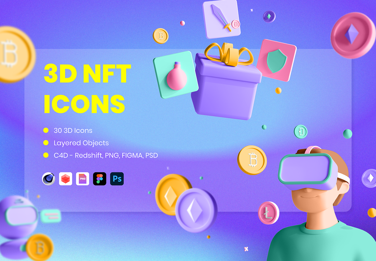 30个3D图标插图NFT技术 (30 3D Icons Illustration NFT Technology)