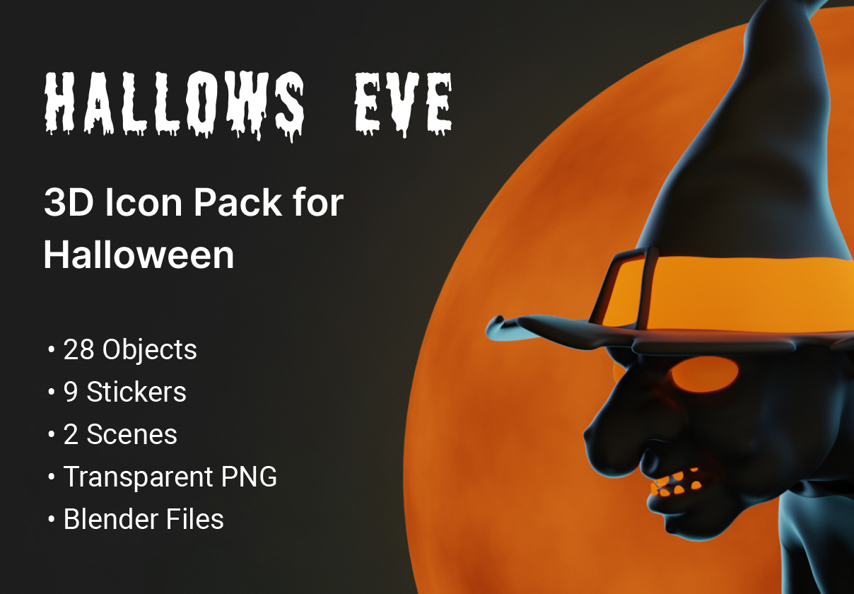万圣节前夕 - 万圣节3D图标和贴纸包 (Hallows Eve - Halloween 3D Ic