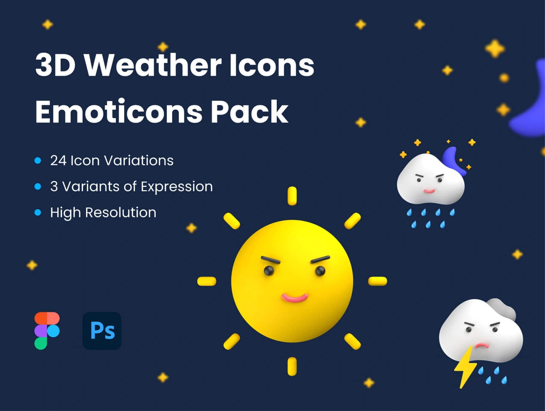3D天气图标表情包 (3D Weather Icons Emoticons Pack)