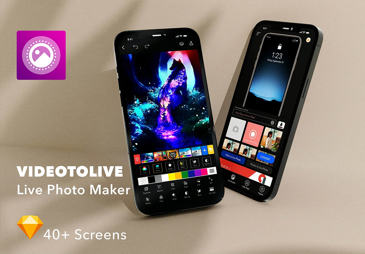 现场照片制作移动应用UI包 (Live Photo Maker Mobile App UI Kit)