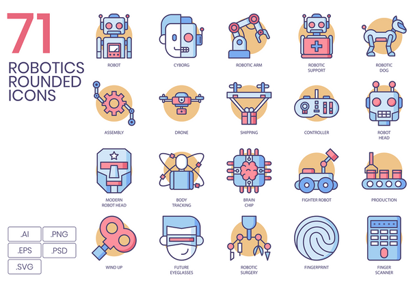 71个机器人图标奶油糖系列 (71 Robotic Icons Butterscotch Series)