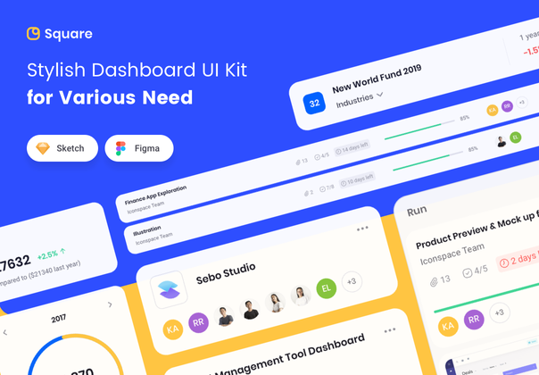 方形仪表板UI套件-更新 (Square Dashboard UI Kit)