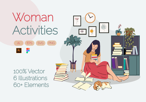 妇女活动 插图 (Woman Activities Illustration)