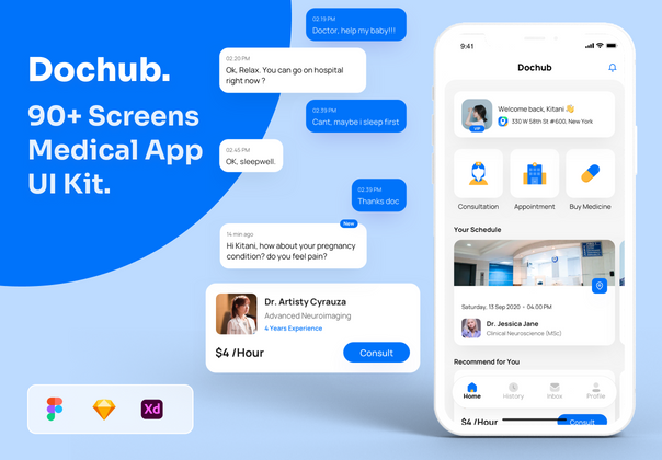 Dochub - 医生和医疗应用程序 UI 工具包 (Dochub - Doctor and Medical App UI Kit)