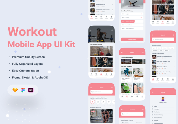 健身与锻炼应用程序 UI 工具包 (Fitness & Workout App UI Kit)