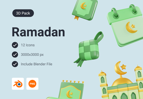 斋月和开斋节 3d 图标集 (Ramadan and Eid Mubarak 3d Icon set)