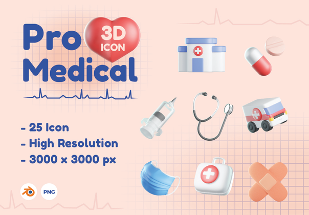 专业医疗3D图标 (Pro Medical 3D Icons)