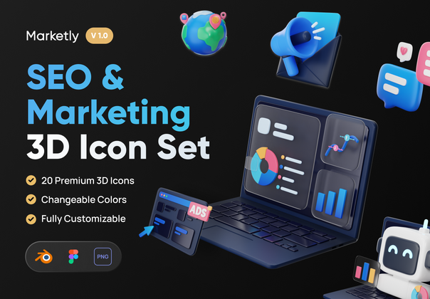 Marketly - SEO & Marketing 3D图标集 (Marketly - SEO & Marketing 3D Icon Set)