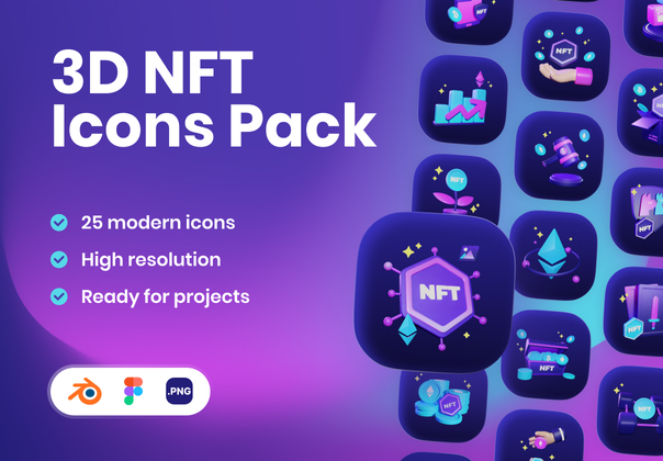3D NFT 图标插图包 (3D NFT Icons Illustration Pack)