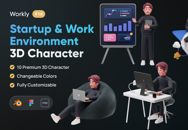 Workly - 创业和工作环境3D人物 (Workly - Startup & Work Environment 3D Character)
